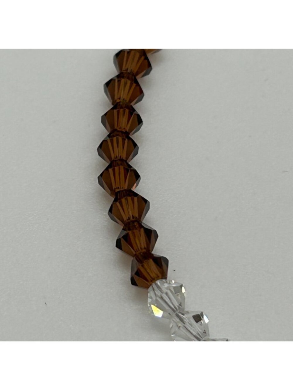 Bicone Crystal Bracelet Clear & Brown Beads Faceted Adjustable Dainty Minimalist - Picture 3 of 10